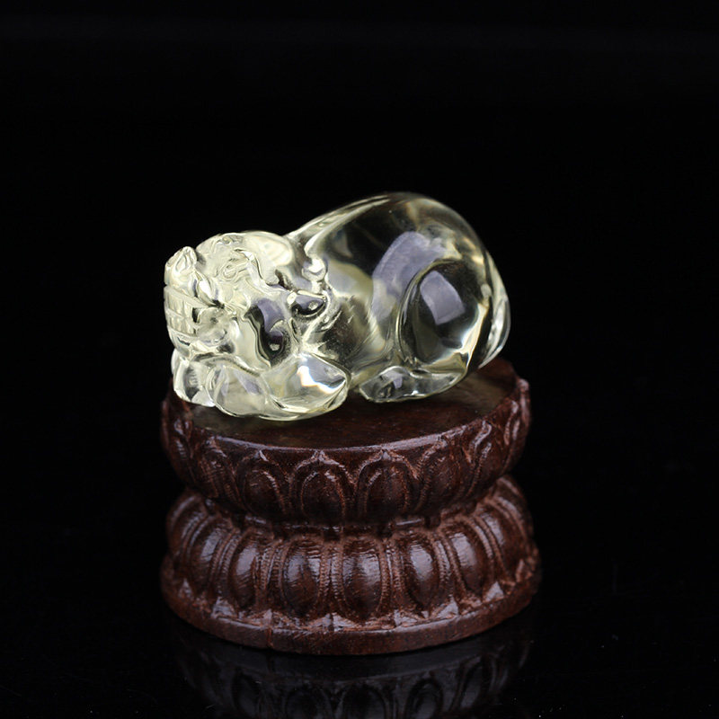新品天然黄水晶原石 招财貔貅桌面小摆件 近全净体风水高档赠底座