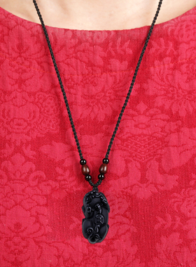 天然黑曜石貔貅吊坠招财保平安