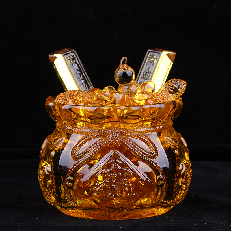 黄水晶钱袋子摆件琉璃聚宝盆元宝招财家居桌面摆设礼品开业