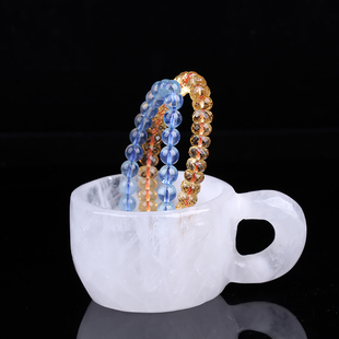 新品天然白水晶原石杯子马克杯摆件招财聚宝盆手链消磁净化碗茶杯