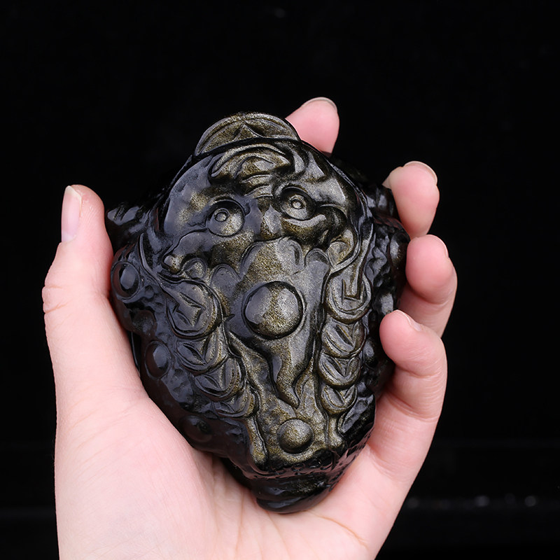 天然金曜石金蟾摆件招财风水摆件