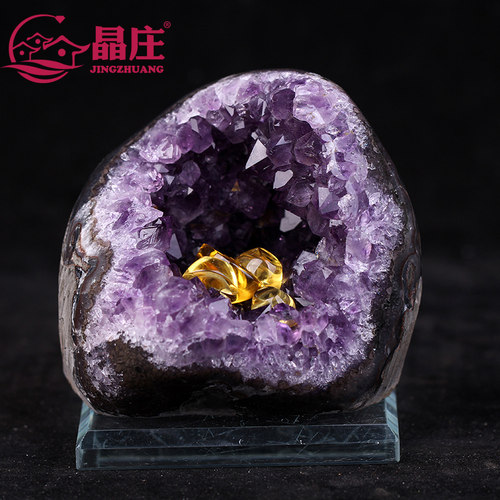 乌拉圭天然小紫晶洞摆件带窝带洞