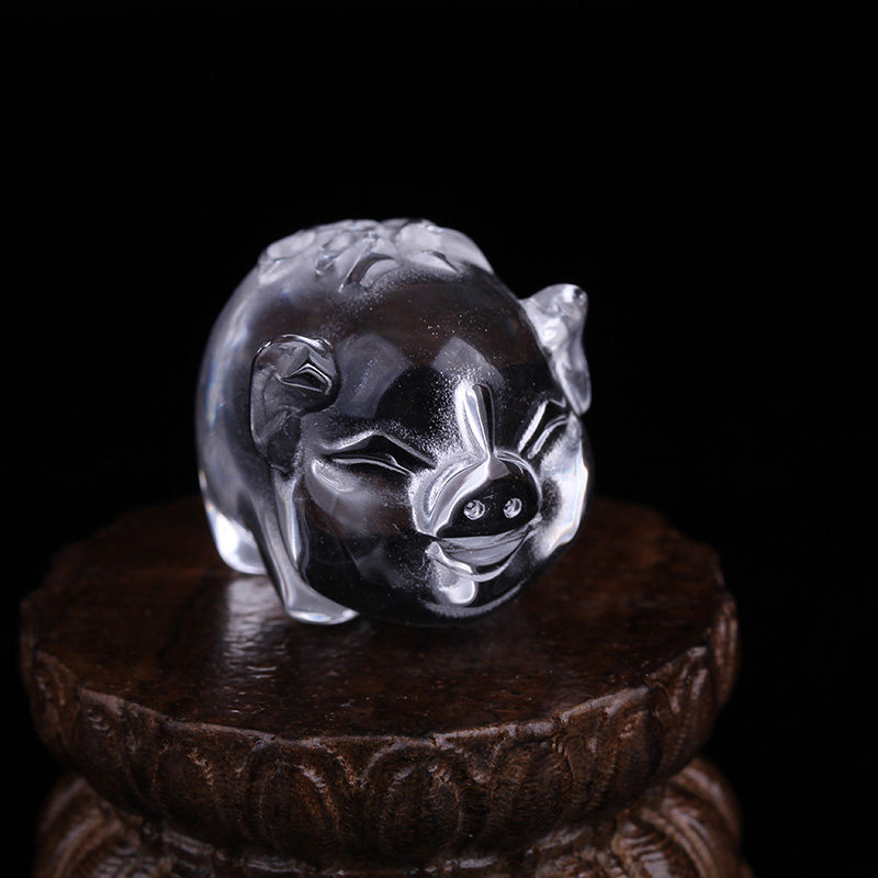 天然白水晶小猪手握把玩 原石雕刻件桌面吉祥物招财小摆件礼物