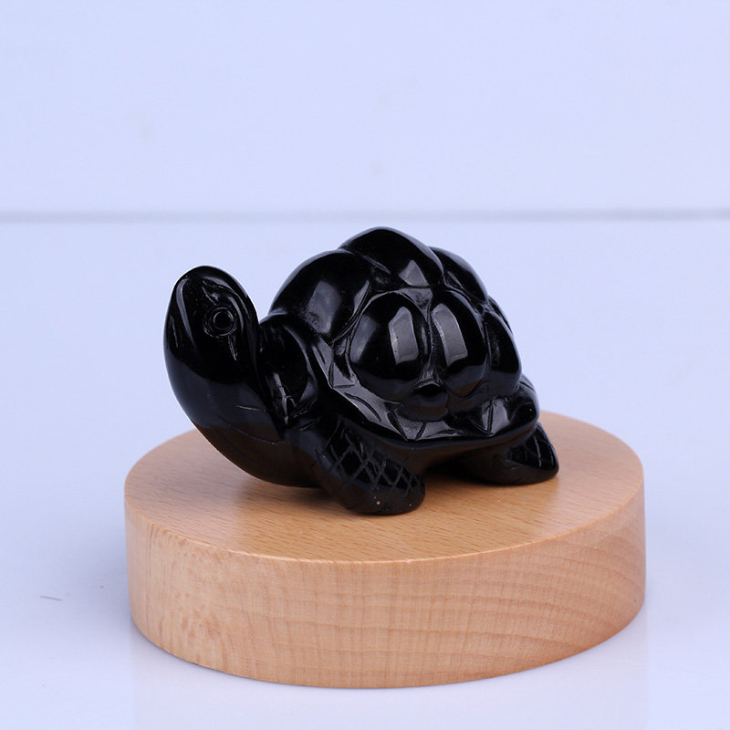 天然黑曜石小乌龟摆件吉祥物