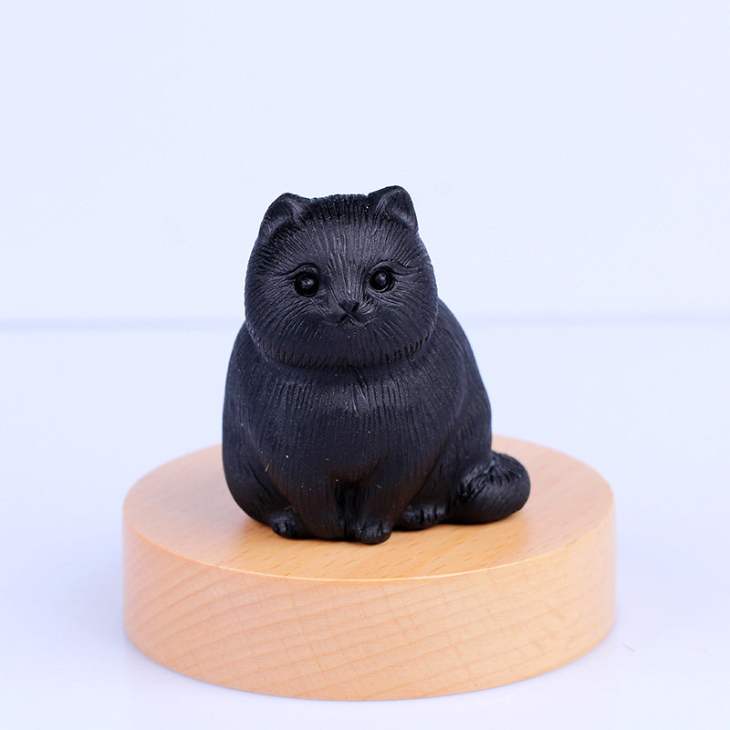 天然黑曜石小猫咪摆件