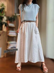 高品质纯亚麻半身裙女高腰显瘦A字裙松紧腰百搭中长款韩版