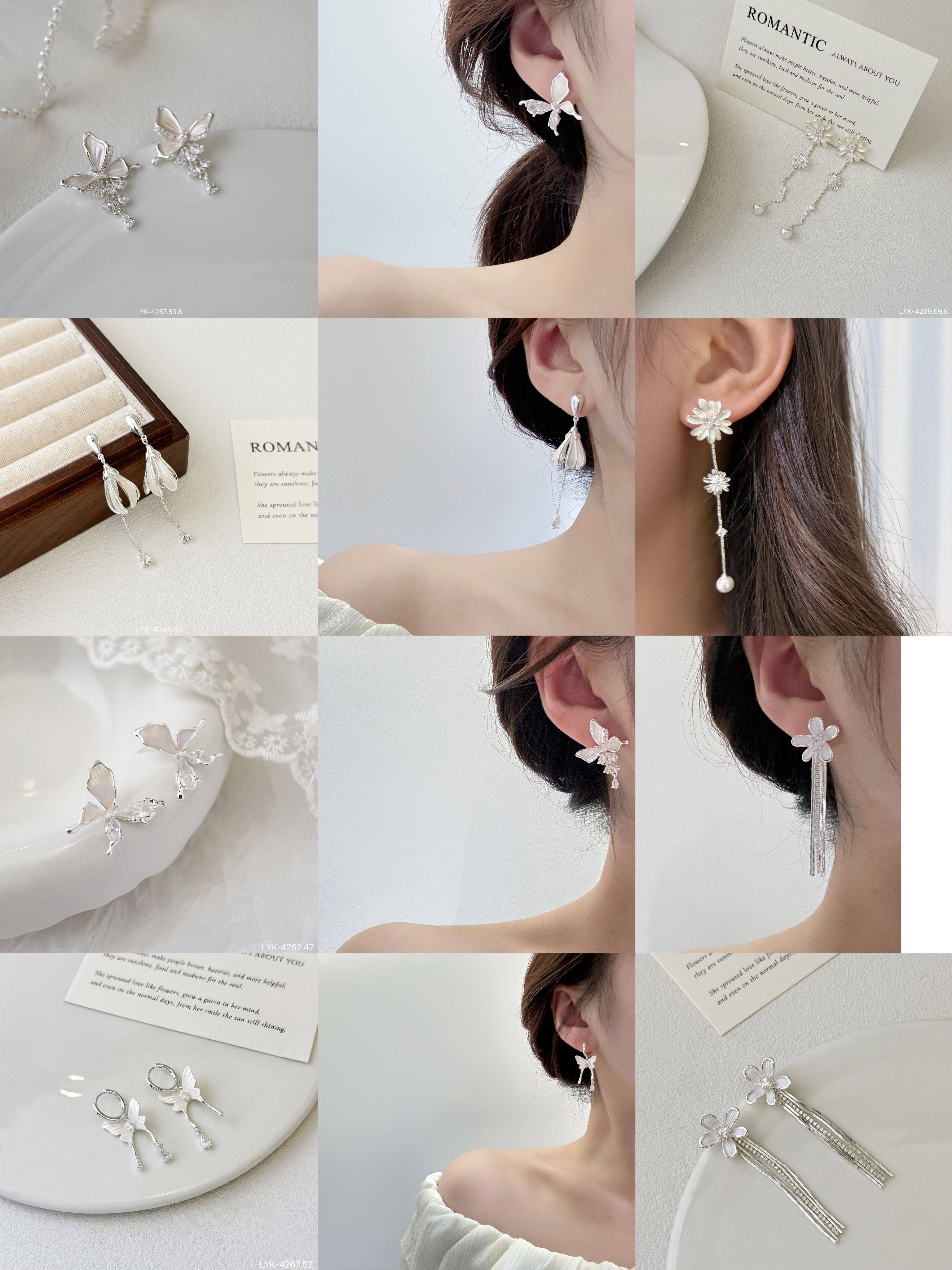 丽银丽贝丽影饰品气质时尚精致小巧百搭锆石花朵流苏耳饰女配饰