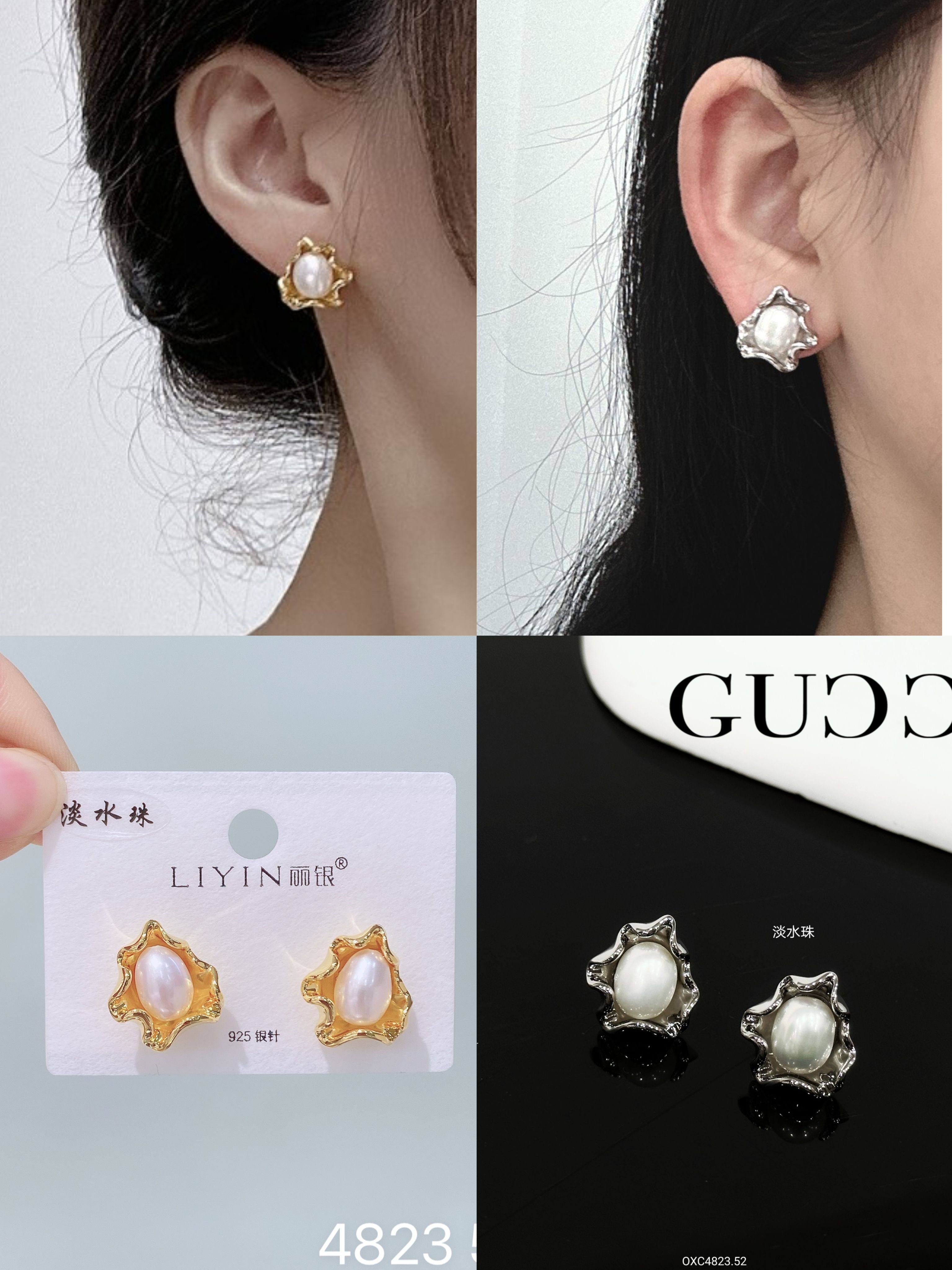 丽银丽贝丽影S925银针气质时尚百搭高级珍珠猫眼耳钉耳饰