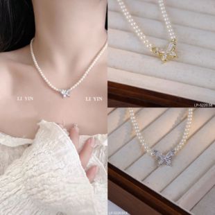 丽银丽贝丽影爆款气质时尚轻奢高级感锆石蝴蝶珍珠百搭项链818