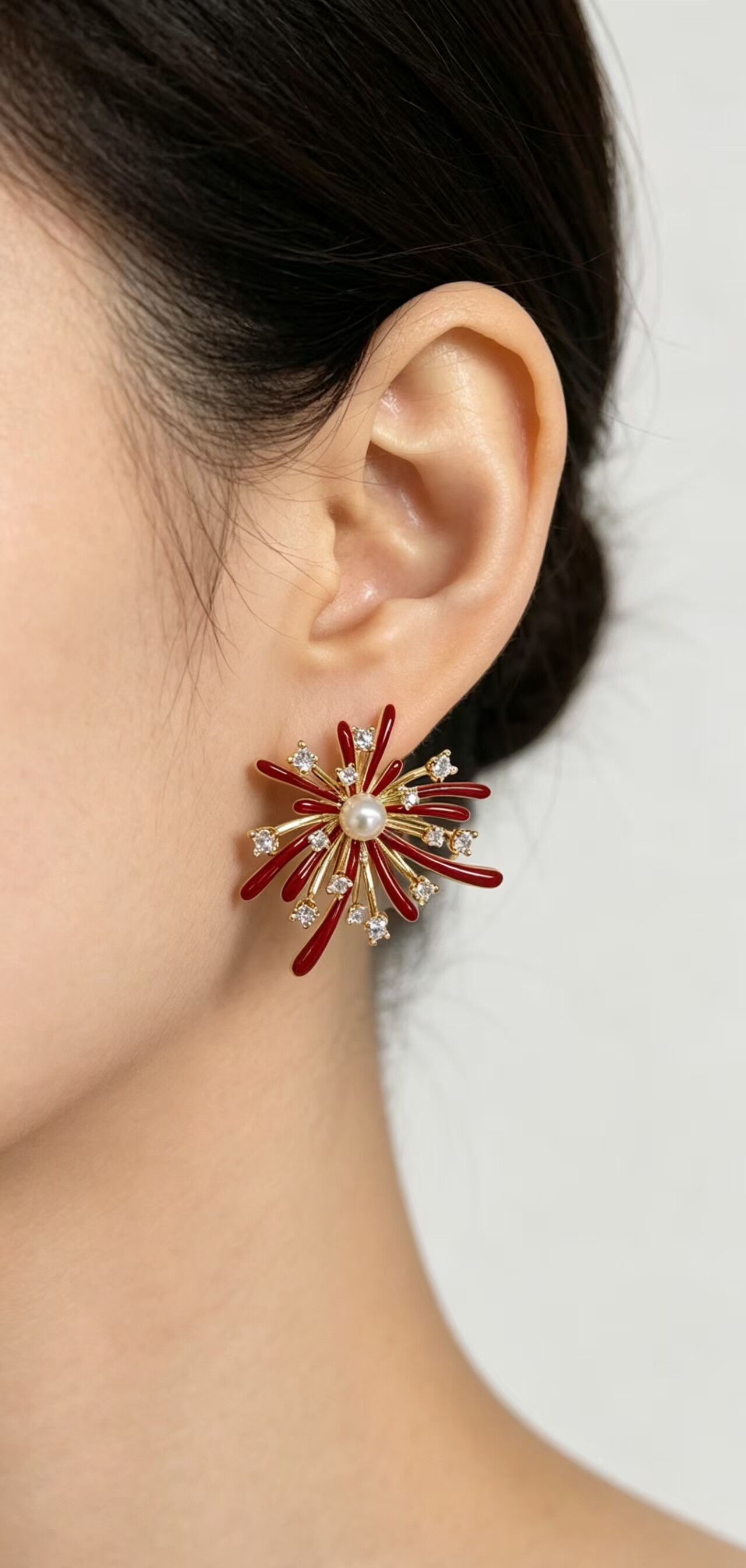 L湖流新款镀银几何耳钉银针女复古画漆通勤时尚16