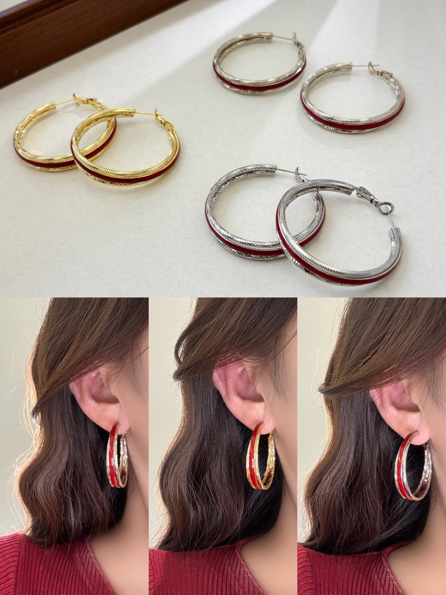 丽贝丽影新银针气质时尚轻奢高级感ins风经典款法式复古烤漆耳圈