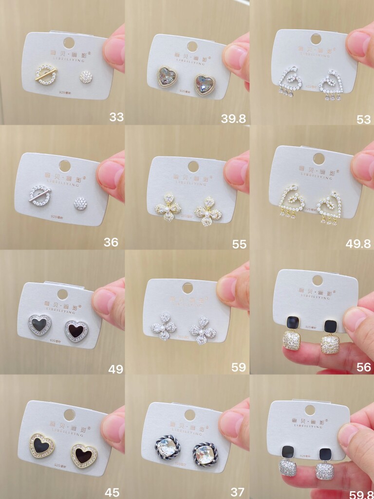 丽银耳饰丽贝丽影新款s925银针锆石几何气质时尚轻奢小轻风百耳钉