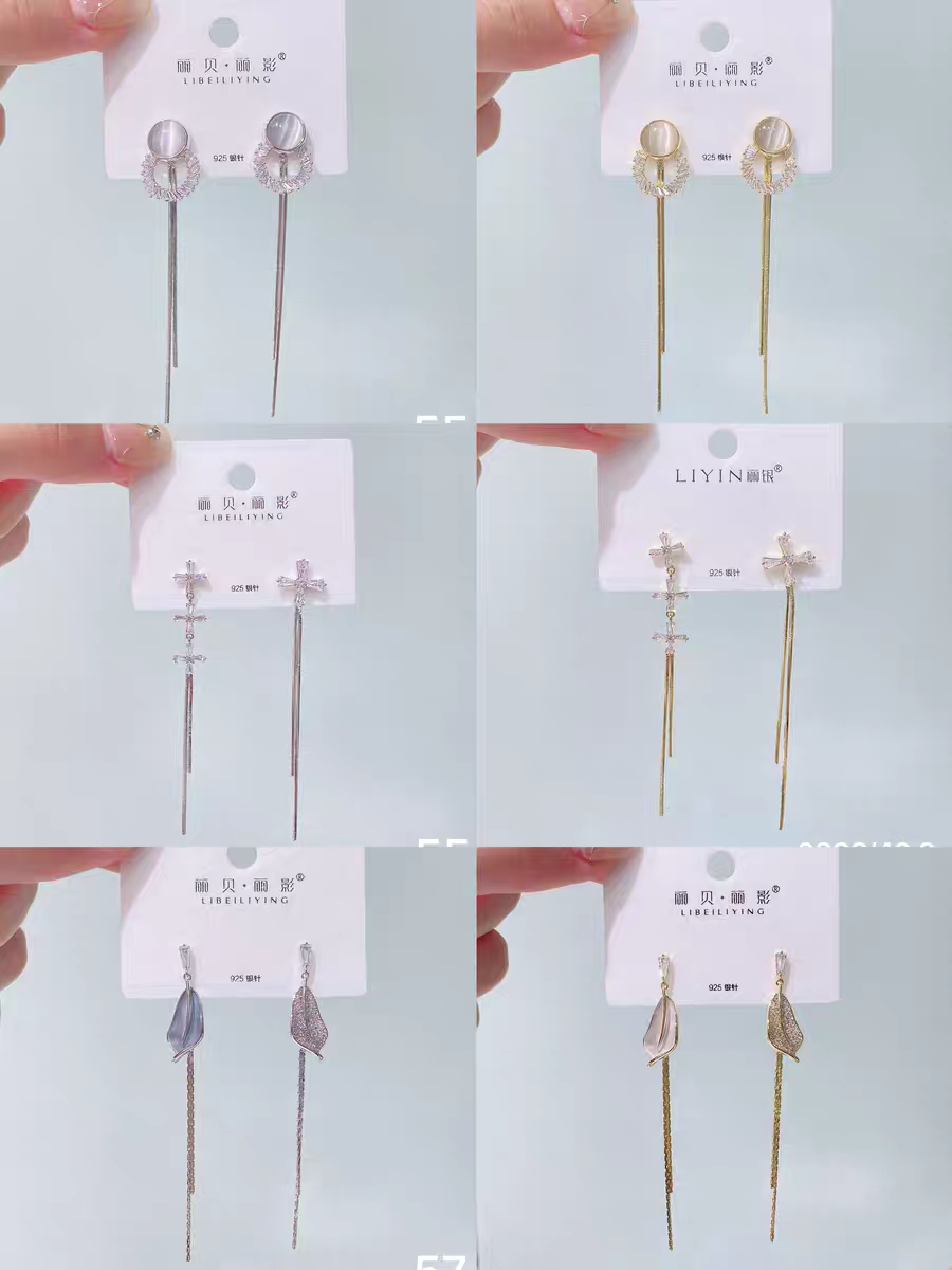 丽银丽贝丽影高品质上新防过敏耳饰中长款锆石时尚百搭韩式耳线