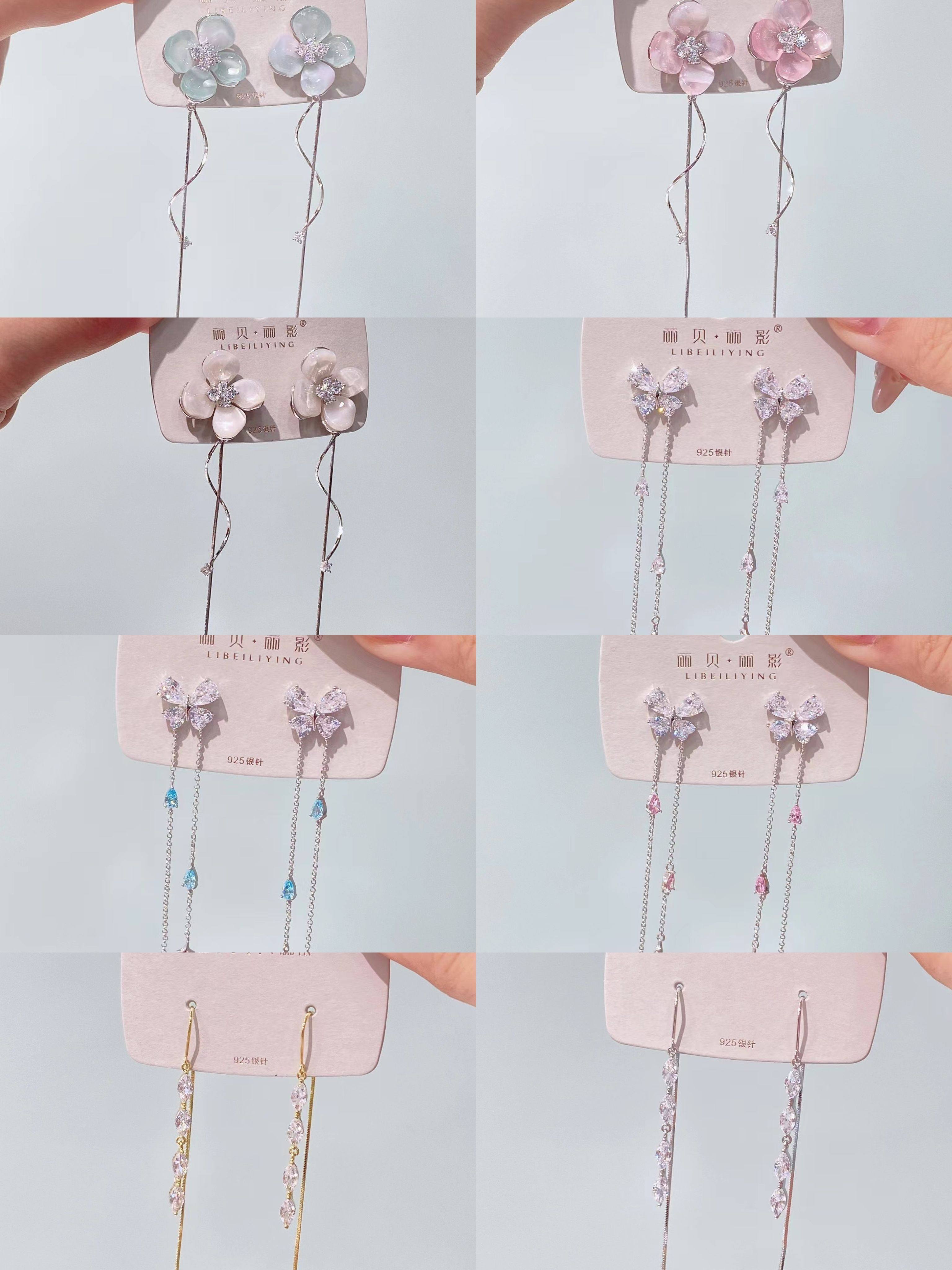 丽银新款925银针锆石系列长款耳环气质日韩女耳饰