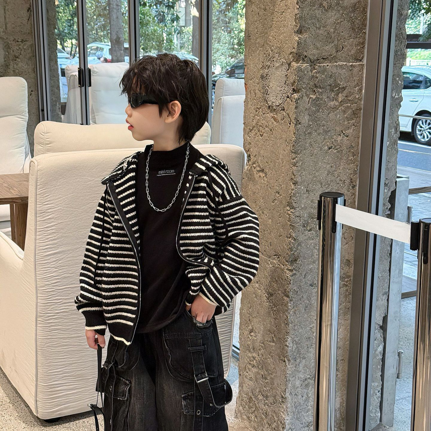 韩版童装男童撞色条纹针织毛衣