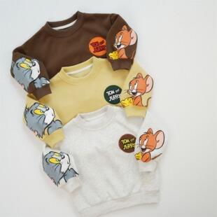 日系童装宝宝卫衣a类春秋款男女童卡通猫和老鼠上衣A类纯棉可爱潮