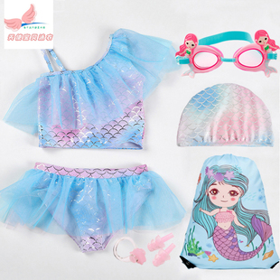 儿童泳衣女孩公主韩国女童分体裙式 美人鱼可爱女宝宝速干游泳套装