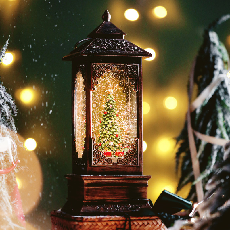 网红旋转风灯下雪花音乐盒水晶球八音盒圣诞节礼物圣诞老人圣诞树