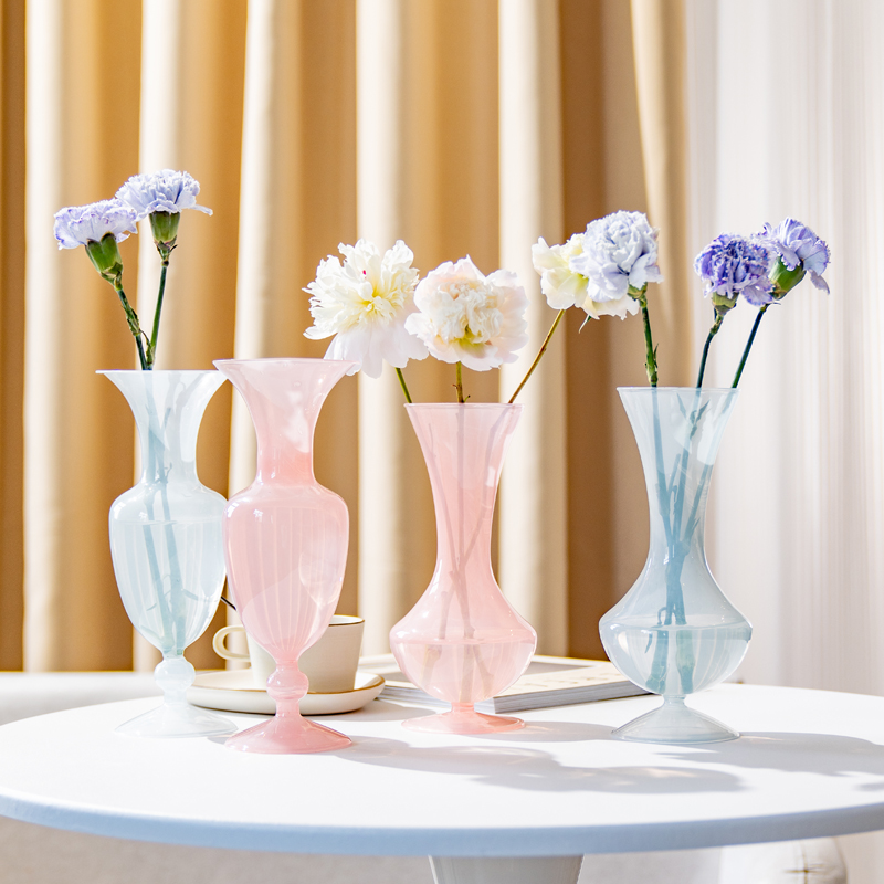 花瓶摆件客厅插花玻璃ins风水培干花鲜花复古法式玉色花器简约小