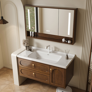 橡木烤漆浴室柜陶瓷一体盆轻奢简约洗漱台卫生间洗手洗脸盆柜组合