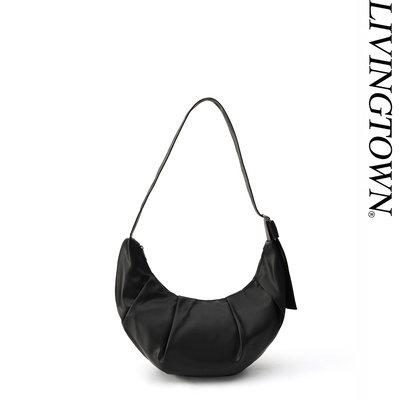 LIVINGTOWN日系简约大容量饺子包单肩超软PU皮质可调节斜挎牛角包