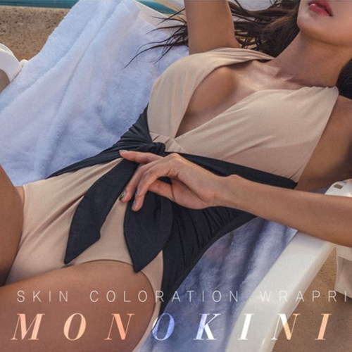 网红欧美度假ins复古连体遮肚性感露背泳衣女小胸大胸蝴蝶结温泉