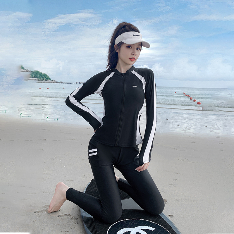 潜水服女分体长袖防晒水母服浮潜服冲浪服显瘦游泳衣微胖加肥大码