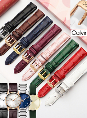 适配ck手表带真皮男女k2g标志永恒系列小牛皮针扣皮带配件16 20mm