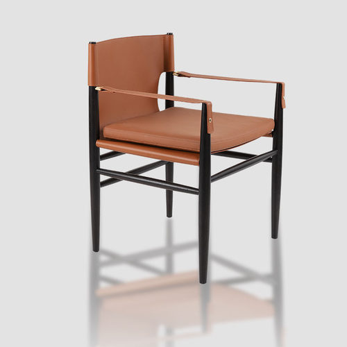 北欧轻奢马鞍皮设计师餐椅