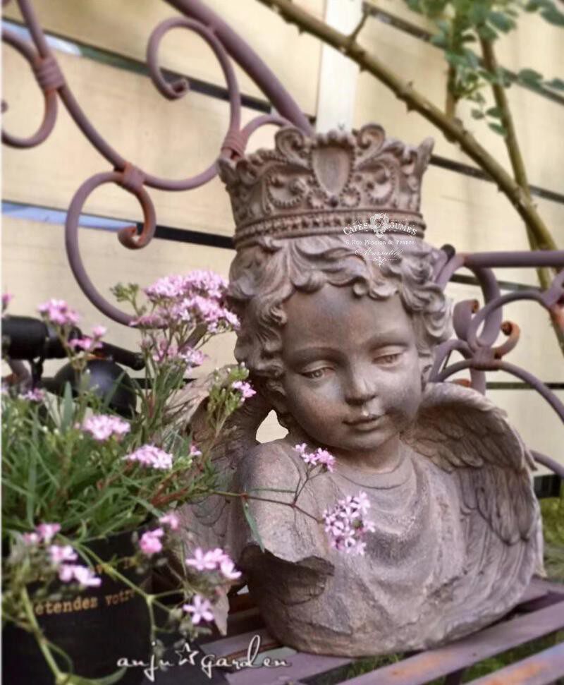 法式复古做旧树脂戴皇冠的天使半身头像摆件装饰品花园杂货花仙堂