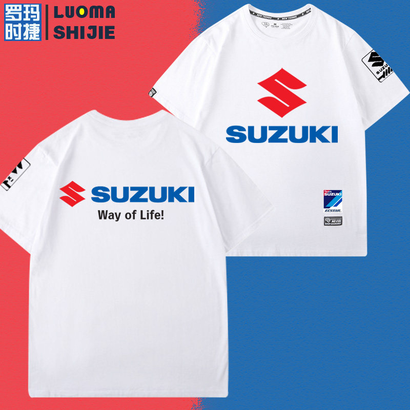 骑行重机车文化衫短袖宽松休闲 铃木摩托车印花T恤短袖男潮牌个性