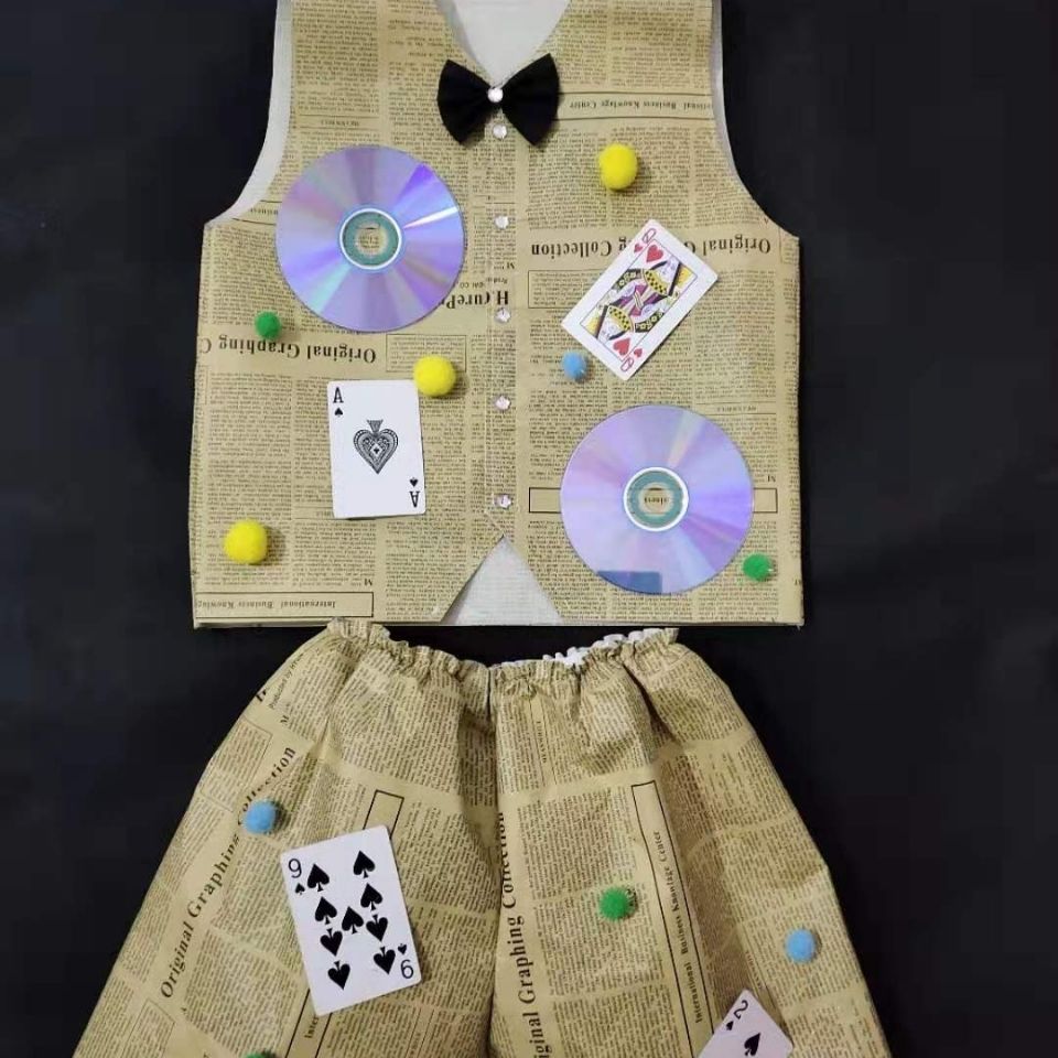 新款六一学生节手工制作报纸环保演出服饰亲子创意舞台剧走秀服装