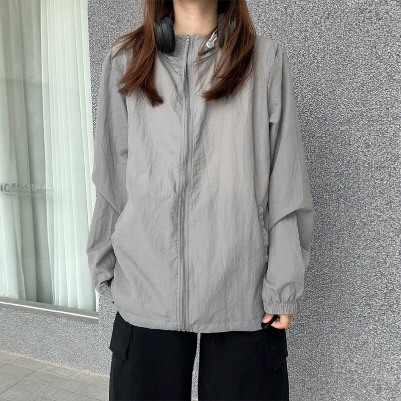 道木熙灰色冰丝防晒衣男女同款夏季轻薄款冲锋衣连帽外套防紫外线