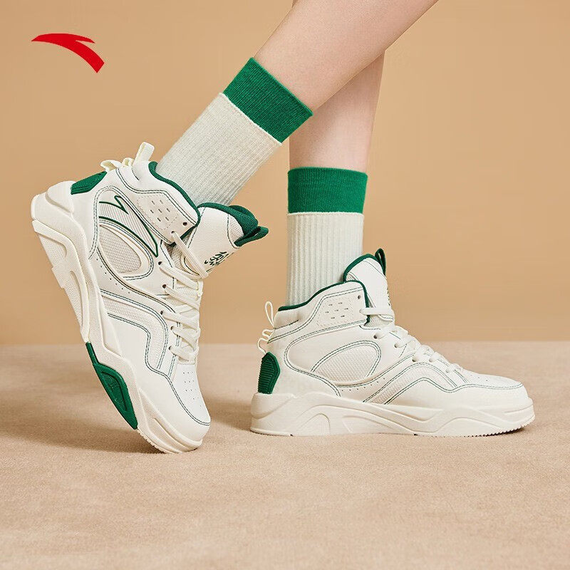 王一博同款安踏烈焰高帮板鞋女秋冬款革面保暖休闲鞋子复古运动鞋