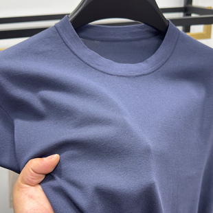 圆领纯棉高支纯色打底针织半袖 轻奢200支全棉男士 修身 短袖 t恤薄款