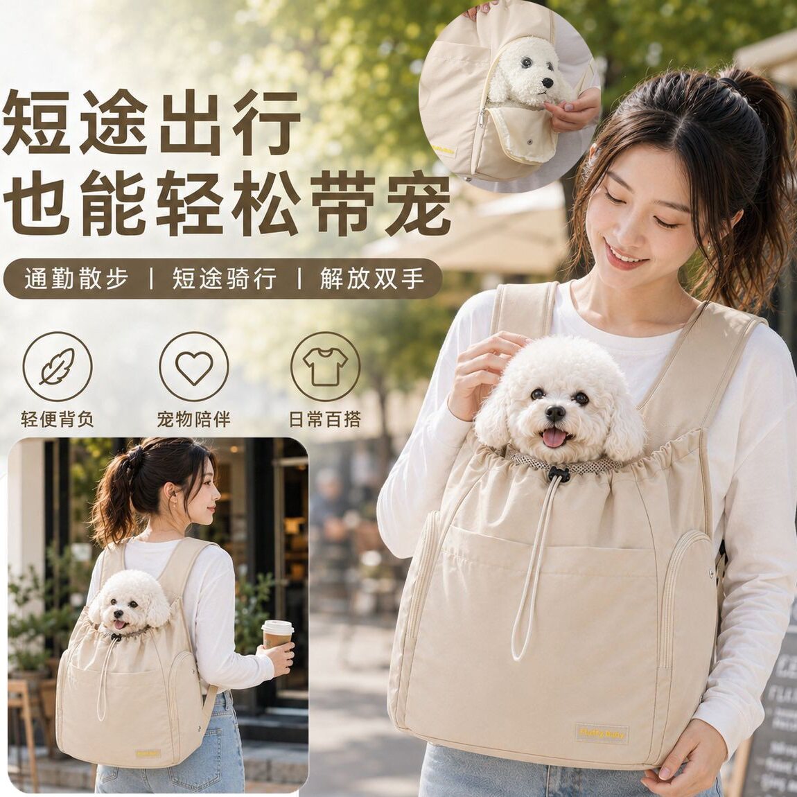 LHC顶部抽绳露头环抱式双肩背包