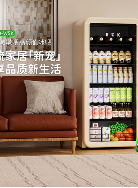HCK哈士奇冰吧家用客厅冷藏柜茶叶冰箱玻璃门饮料柜家用