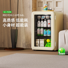 HCK哈士奇冰吧复古小型客厅冷藏柜透明茶叶冰箱玻璃门饮料柜家用