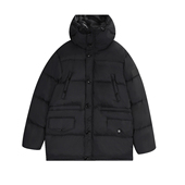 经典 冬季 厚款 英式 黑色尼龙复古纽扣拉链 臂膀ogo贴布连帽羽绒服