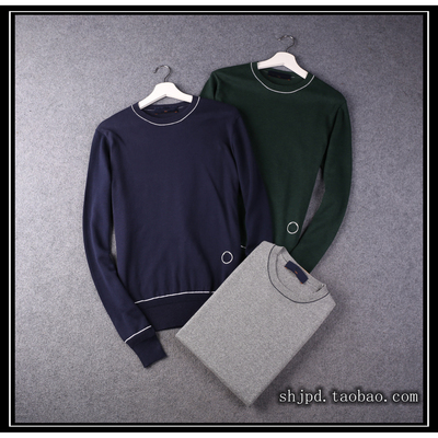 秒杀 法式经典 男士装饰边造型  精梳棉刺绣 圆领长袖针织衫毛衣