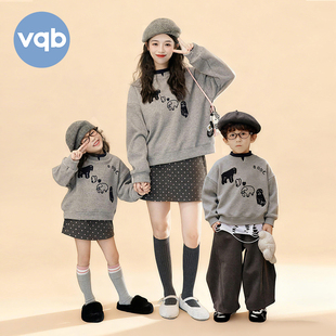 vqb亲子装男女童卫衣宝宝仿羊绒复合真超加绒卫衣卡通刺绣假两件