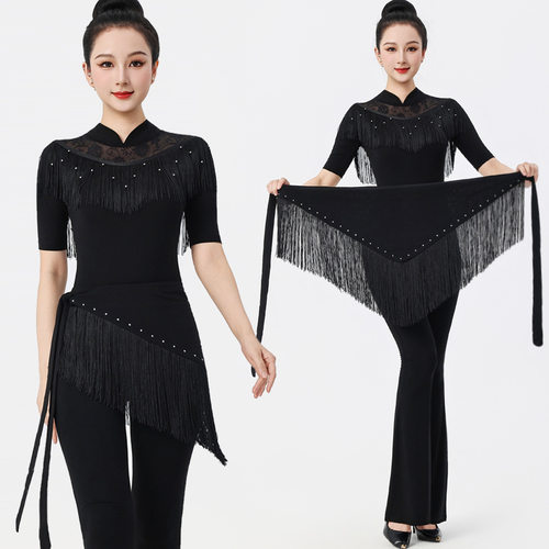 形体舞蹈练功一片式系带流苏臀巾绑带拉丁服屁帘围裙模特走秀导师