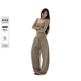 basic 宽松中低腰休闲阔腿卫裤 黑 弯刀型卫裤 女 绿 itsdinn