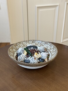 四时有梨 侘寂风小花浅碗沙拉碗家用碗粗陶餐具