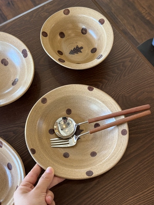 四时有梨 景德镇波点树餐具家用盘子碗不规则盘子碗
