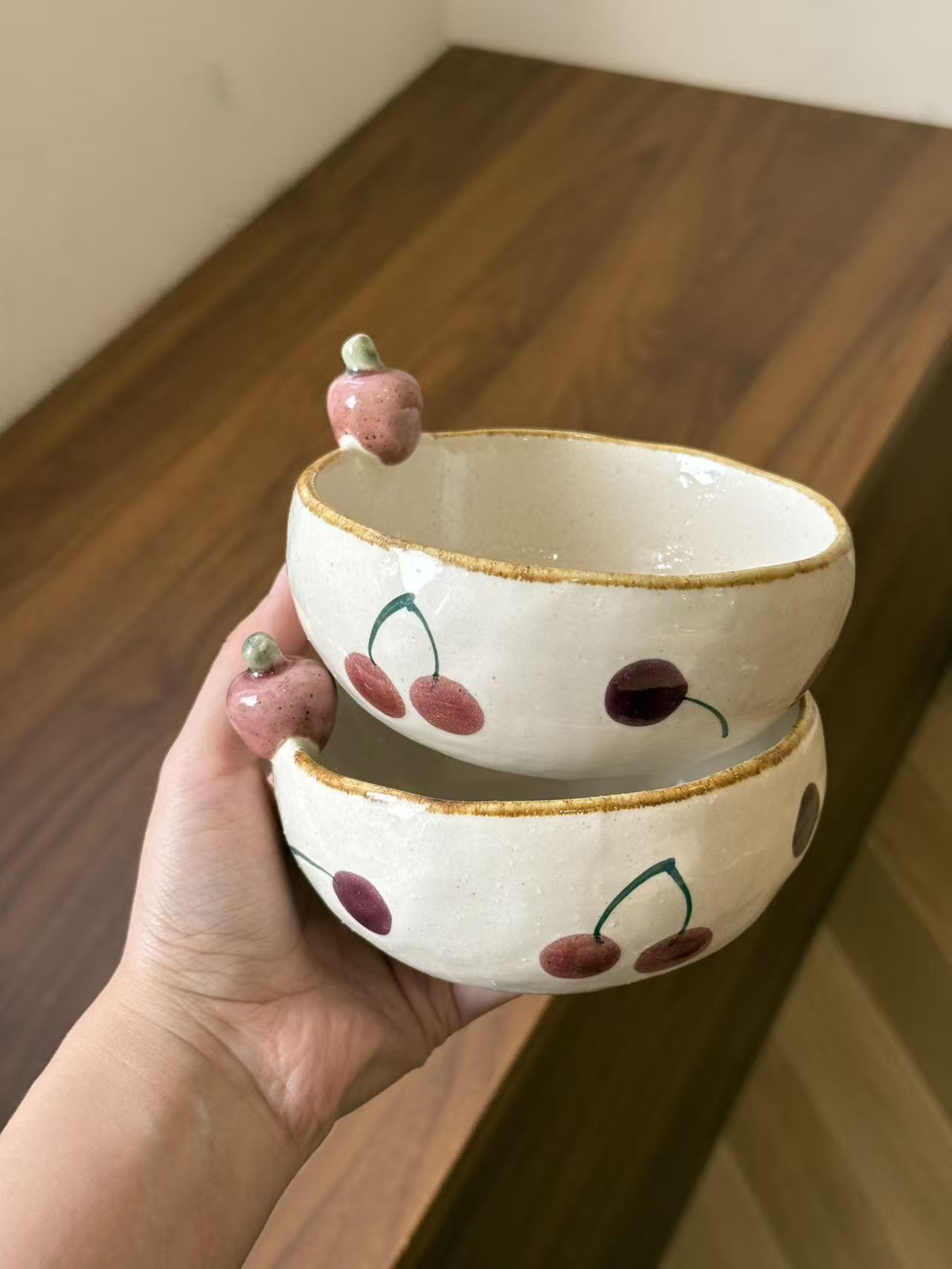 四时有梨 立体可爱粗陶樱桃手绘好看简约风高颜值陶瓷餐具