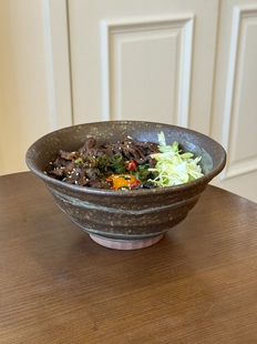 四时有梨 侘寂风粗陶大面碗斗笠面碗家用碗