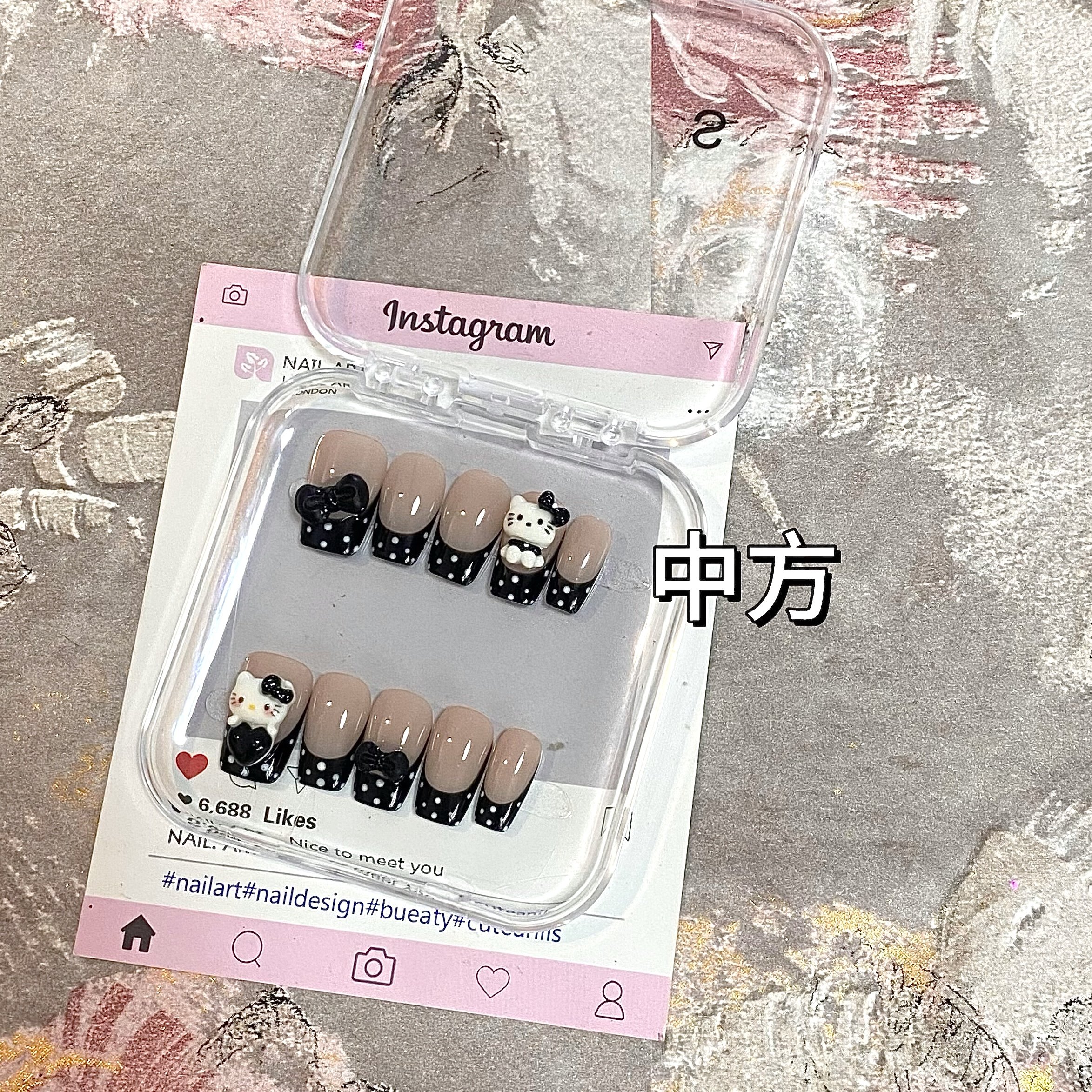 黑法式白波点kitty简约黑法美甲可拆卸穿戴甲,彩妆/香水/美妆工具,穿戴甲/甲片,淘宝优惠券,粉丝福利购,淘宝优惠卷
