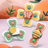 卡通昆虫会转动发声 2宝宝可咬3玩具 花朵婴儿童吸盘转转乐陀螺1