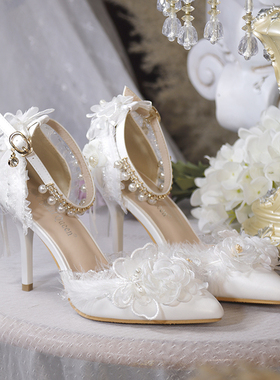 Lolita鞋成人礼原创生日一夜物语正品百搭尖头细跟花嫁鞋高跟lo鞋